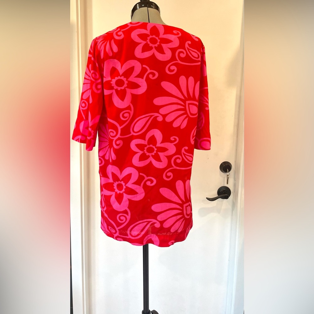 Vintage Liberty House Waikiki Tunic, floral, pink/red, covered buttons, S, GUC - Picture 6 of 9